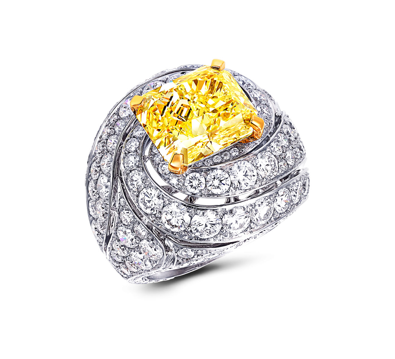 Yellow and white diamond ring